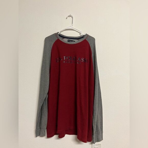US Polo Assn. T-shirt Long Sleeve Cotton Red Gray Size 3XL - Picture 1 of 6